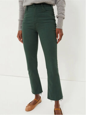 Mother Jeans The Hustler Ankle Fray "Black Forest" Green Denim Raw Hem Sz 25 NWT